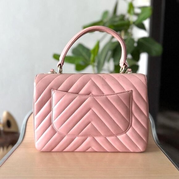 Authentic CHANEL Trendy Chevron Lambskin Quilted Dual Handle Flap Bag Pink Tote - Picture 3 of 11